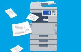 Office Multi-function Printer scanner. Isolated Flat Vector